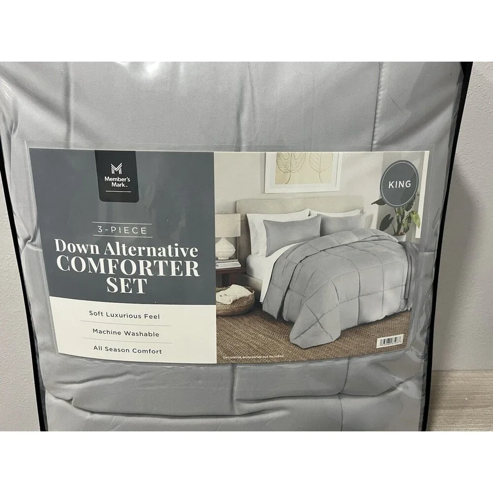 NEW Member's Mark King Down Alternative Comforter Set 3 Piece Gray All Seasons